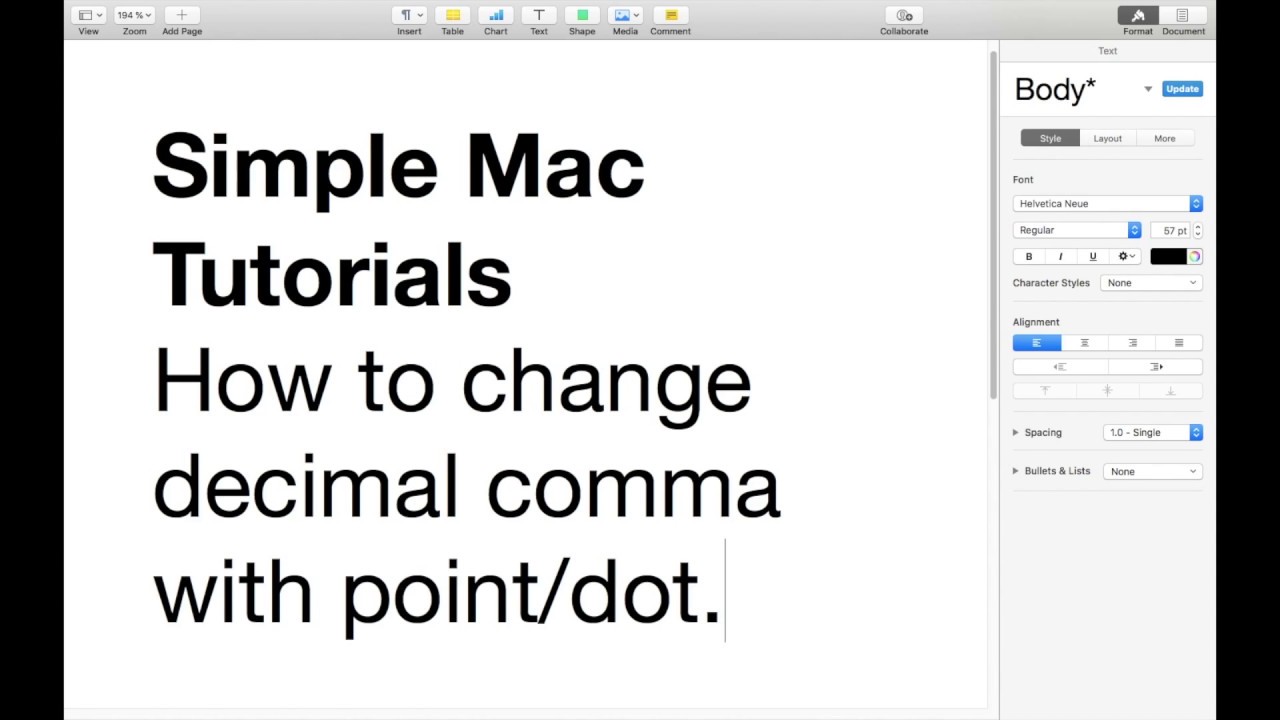 how to change dot for comma excel mac